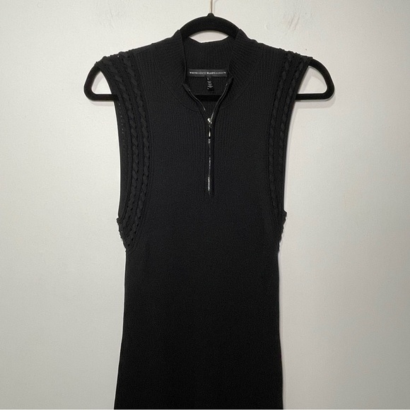 White House Black Market women Black Sleeveless Knit Midi Dress Size L Zip Neck - Picture 2 of 10